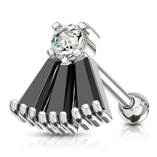 1pc Princess Cut Gem Fan Tragus Ring 16g 1/4"