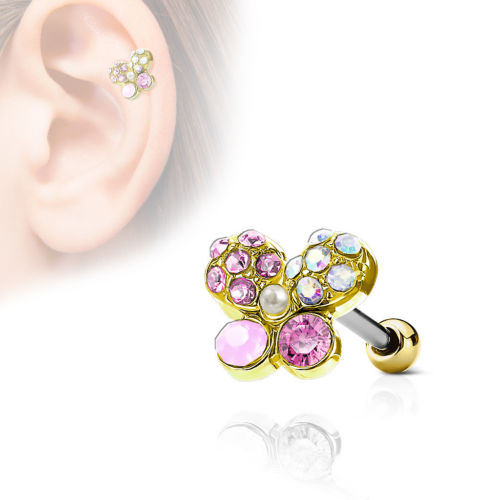 1pc Crystal Paved Butterfly Tragus Ring 16g 1/4"