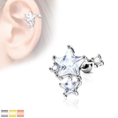 1pc CZ Gem Star Cluster Tragus Ring 16g 1/4"