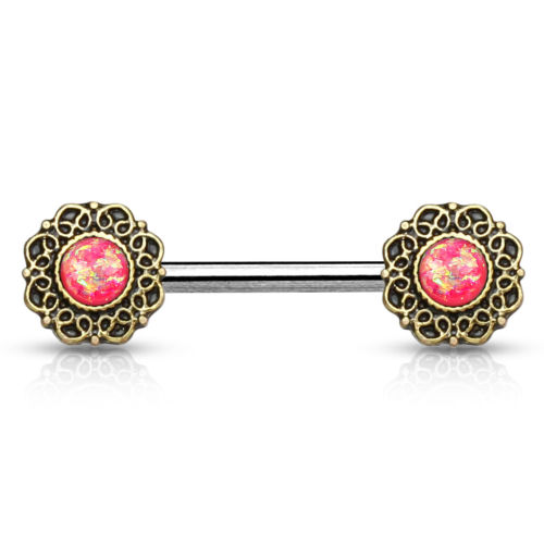 PAIR Opal Glitter Center Tribal Hearts Nipple Rings Shields - Only Available in Pink