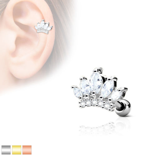1pc CZ Gem Princess Crown Tragus Ring 16g 1/4"