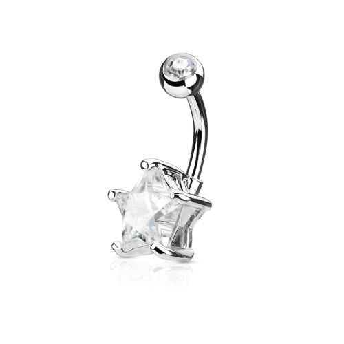 1pc Double Gemmed Star CZ Gem Prong Set Solitaire Belly Ring Navel Naval