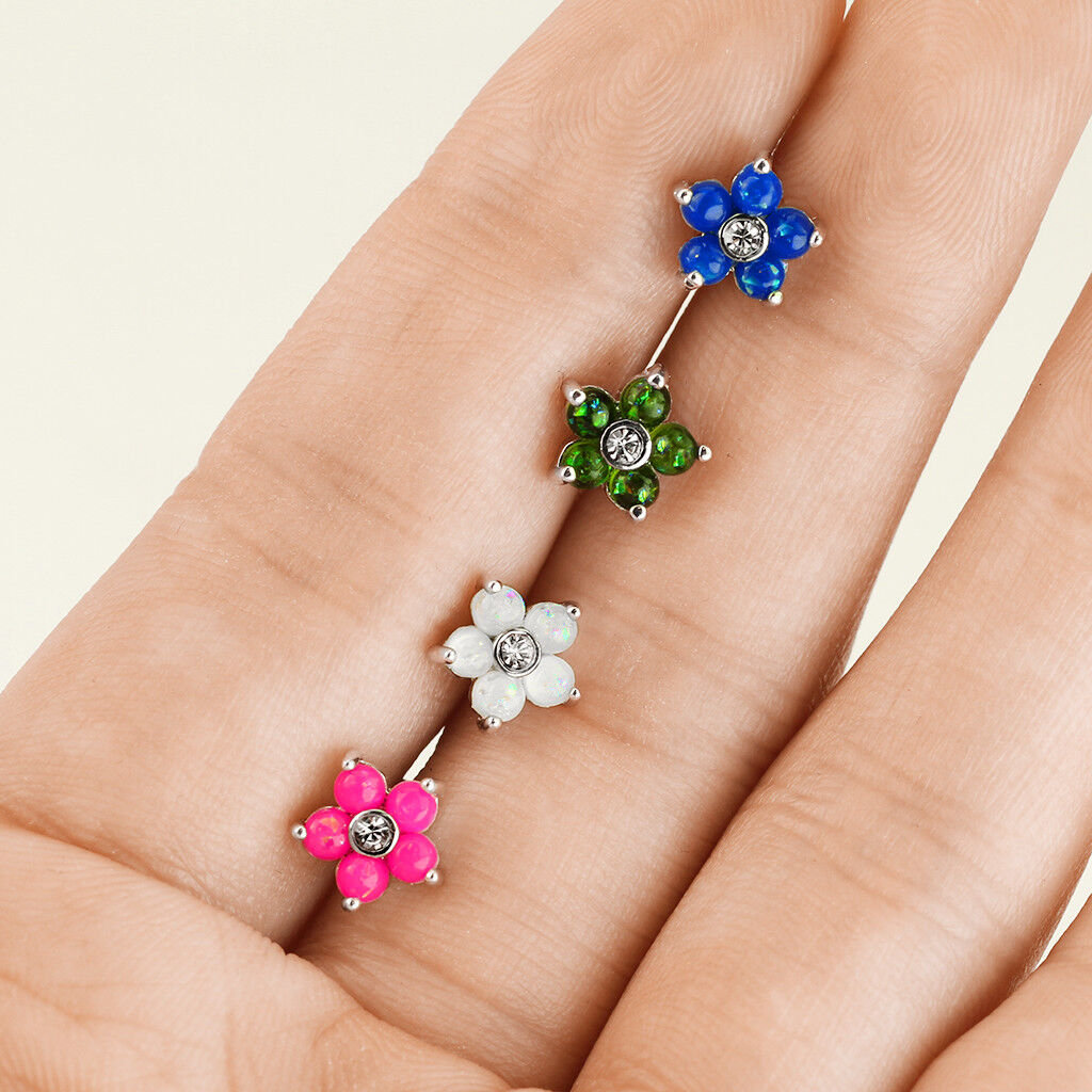 1pc Opal Glitter Flower Petals 16g 1/4" or 5/16" Surgical Steel Labret Monroe