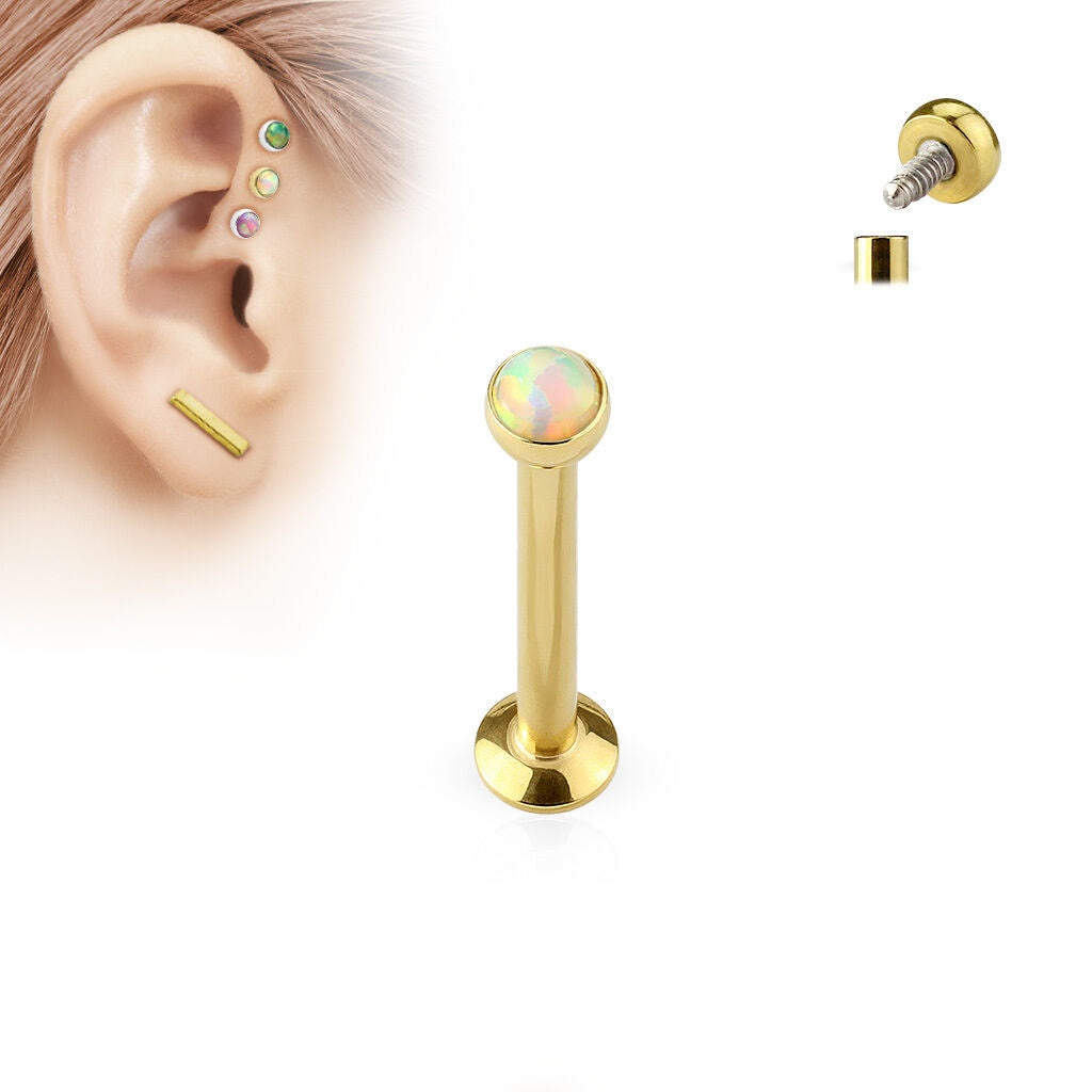 1pc Opal Set Surgical Steel Internally Threaded Labret