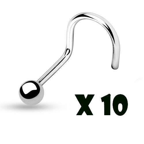 10pcs Surgical Steel Nose Screws - choose ball, spike, flat ball or dome style