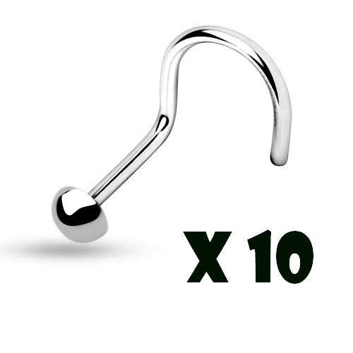 10pcs Surgical Steel Nose Screws - choose ball, spike, flat ball or dome style