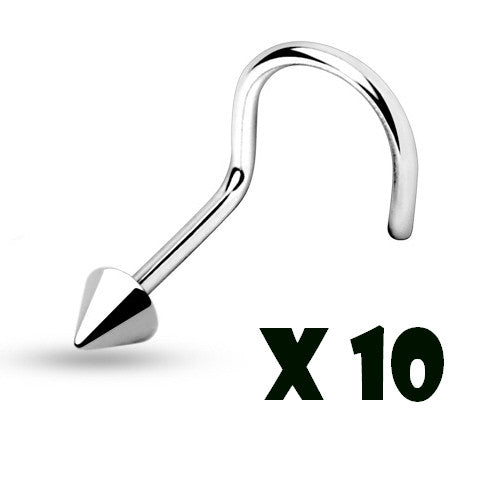 10pcs Surgical Steel Nose Screws - choose ball, spike, flat ball or dome style