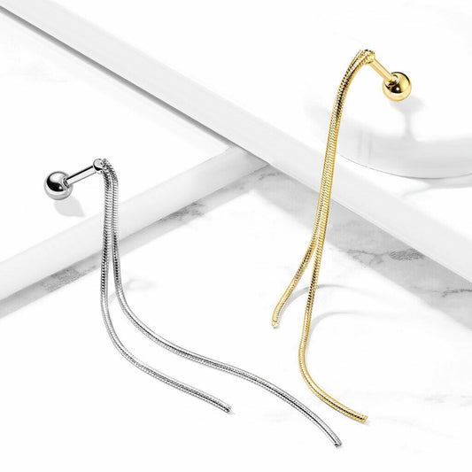 1pc Double Chain Dangle Tragus Stud Helix Cartilage Ring 16g 1/4" Barbell
