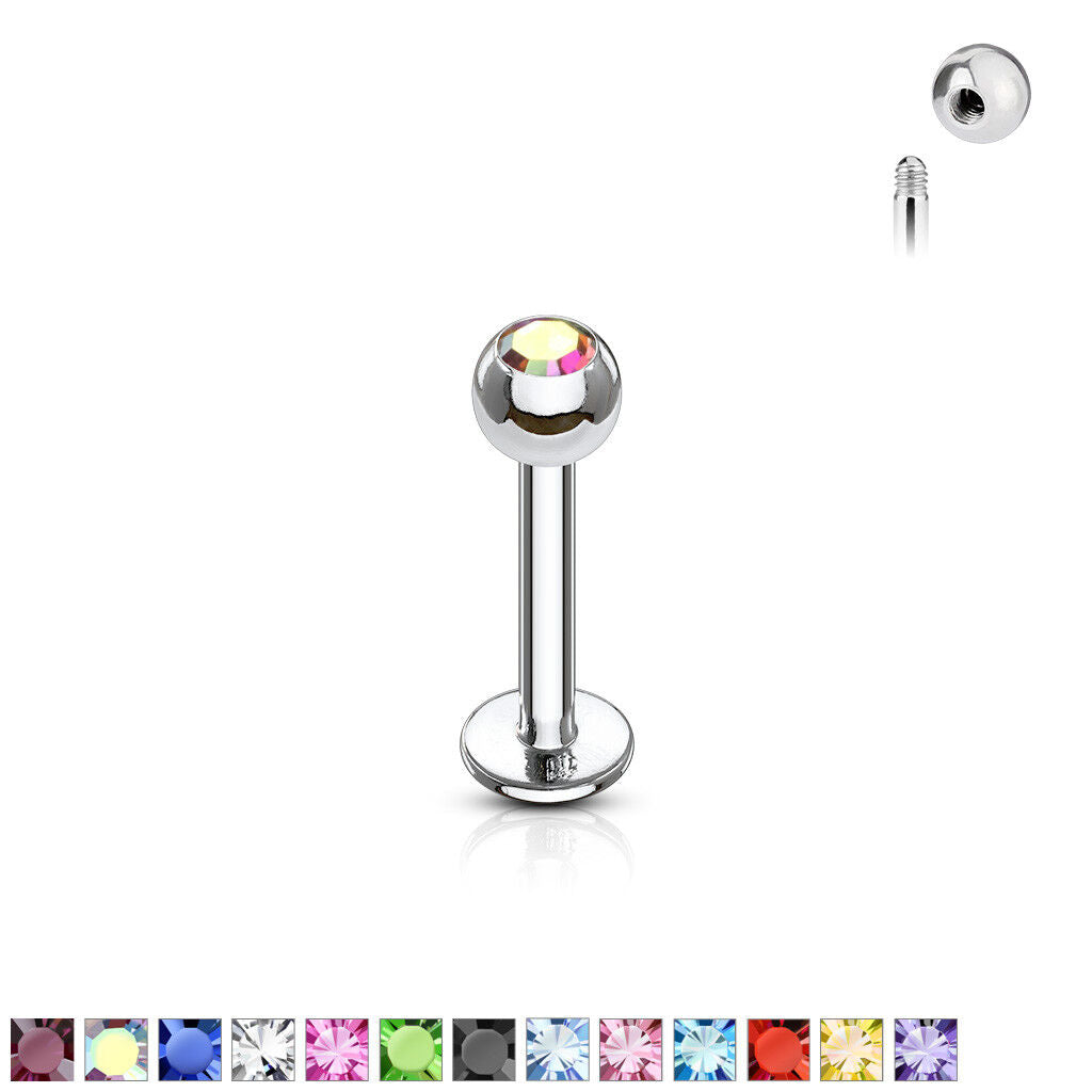 1pc Press-Fit Gem Ball 316L Surgical Steel 16g Labret Monroe Cheek Tragus Helix Barbell