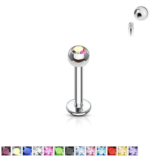 1pc Press-Fit Gem Ball 316L Surgical Steel 16g Labret Monroe Cheek Tragus Helix Barbell