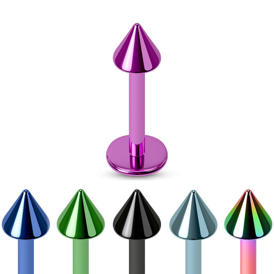 1pc Titanium Ion Plated 316L Surgical Steel Spiked Labret, Monroe Stud Lip Ring