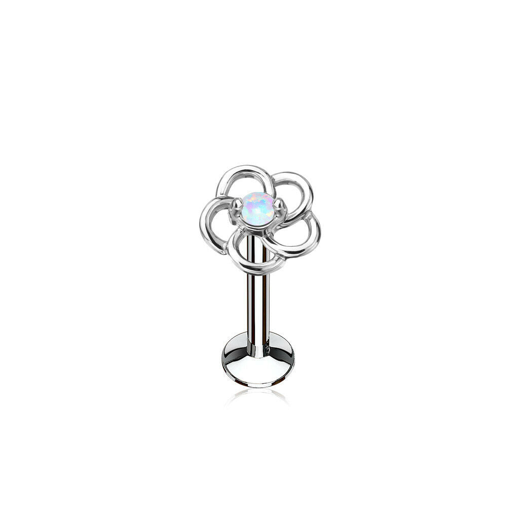 1pc Opal Center Flower 16g Internally Threaded 1/4" or 5/16" Steel Labret Monroe