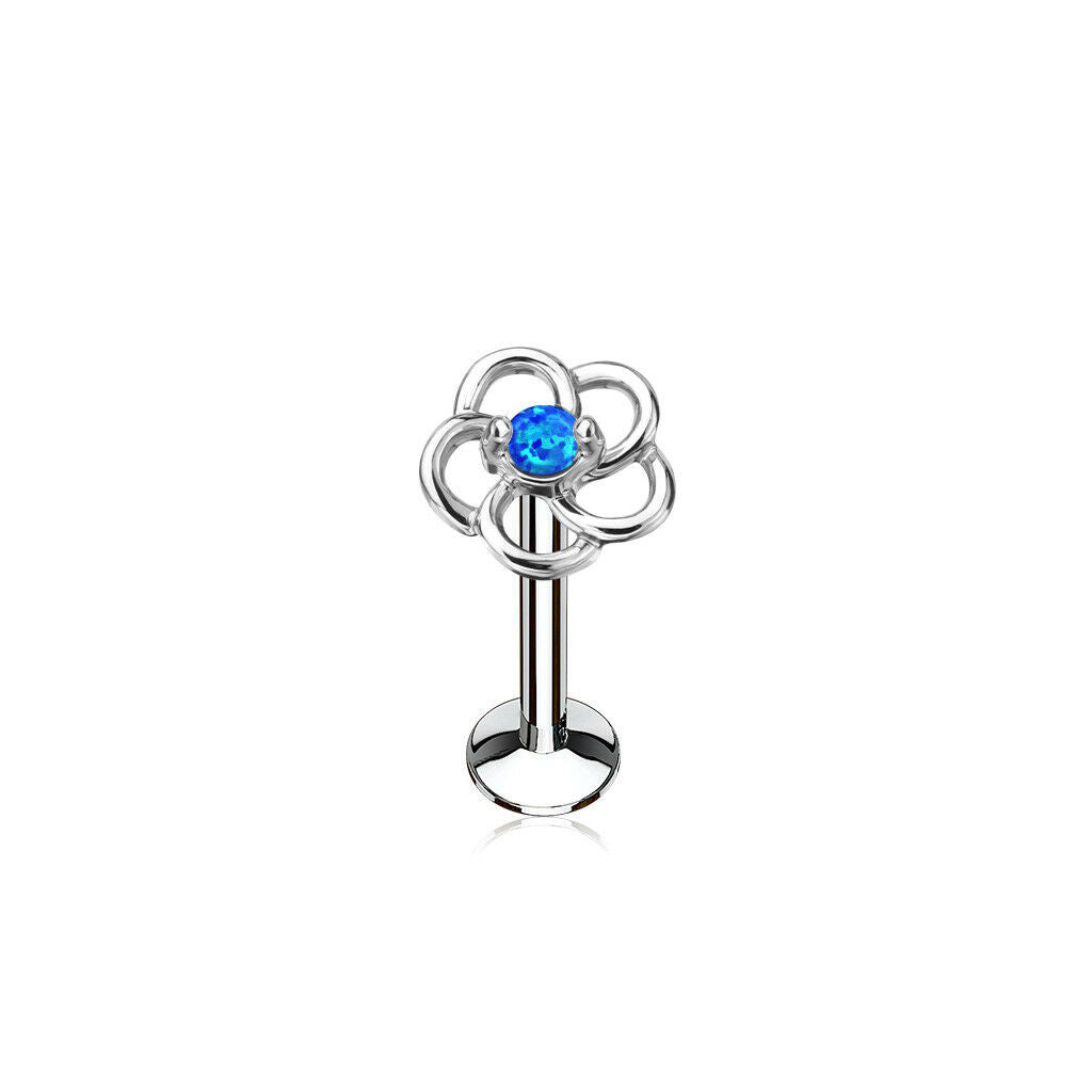 1pc Opal Center Flower 16g Internally Threaded 1/4" or 5/16" Steel Labret Monroe