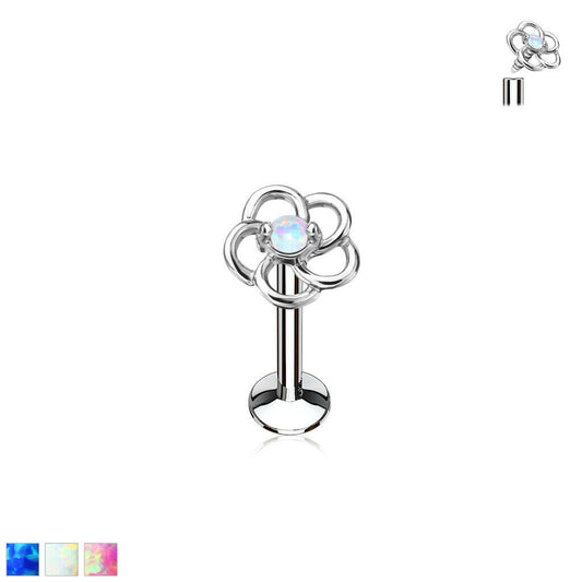 1pc Opal Center Flower 16g Internally Threaded 1/4" or 5/16" Steel Labret Monroe