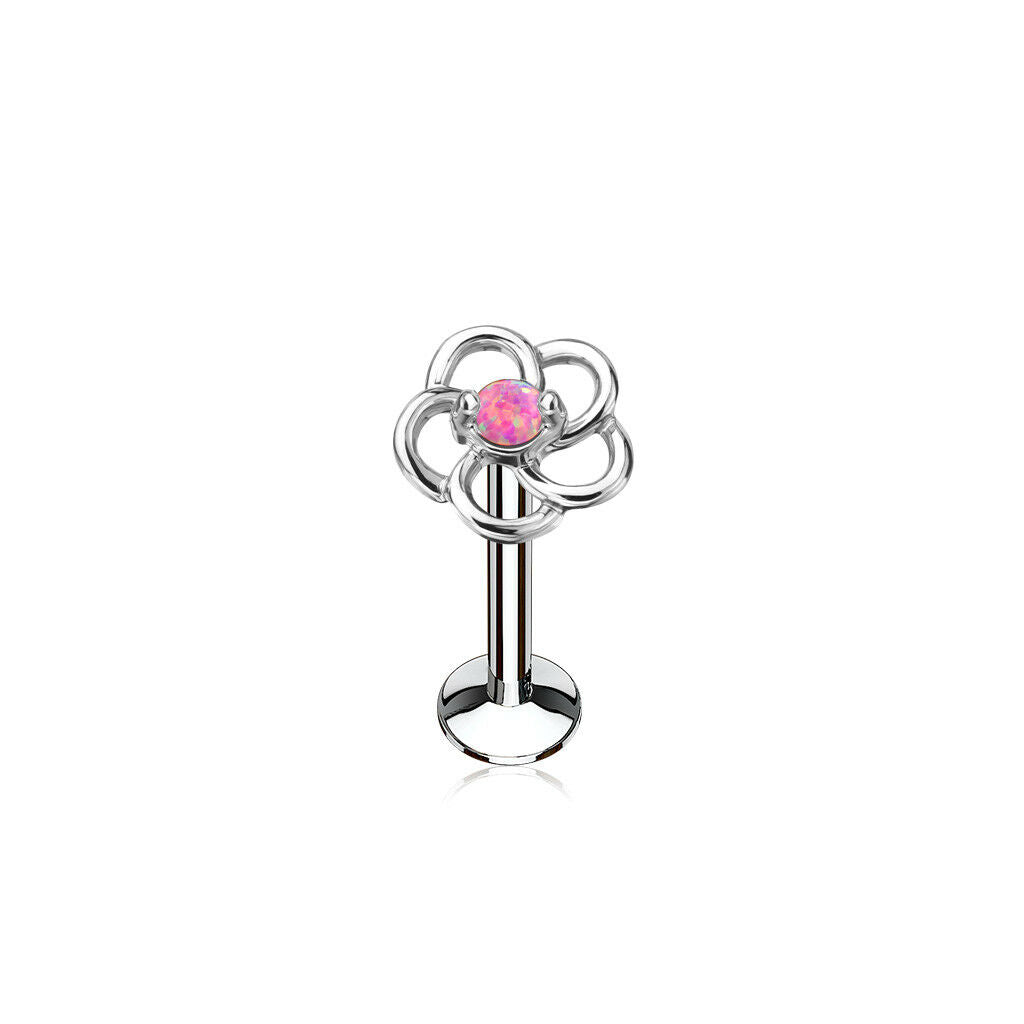 1pc Opal Center Flower 16g Internally Threaded 1/4" or 5/16" Steel Labret Monroe