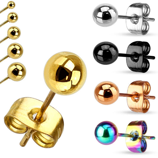 PAIR Hollow Ball Stud Earrings 316L Surgical Steel, choose color / ball diameter