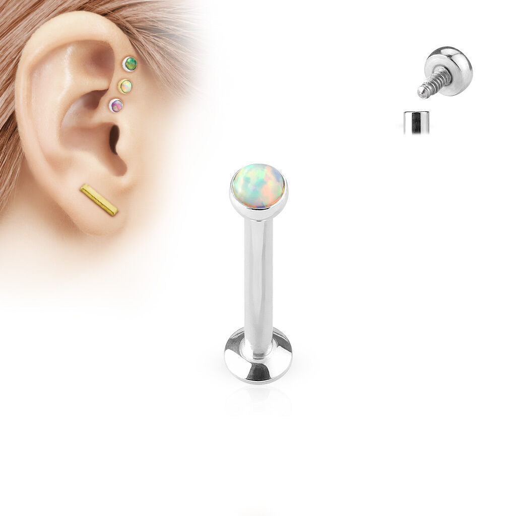 1pc Opal Set Surgical Steel Internally Threaded Labret