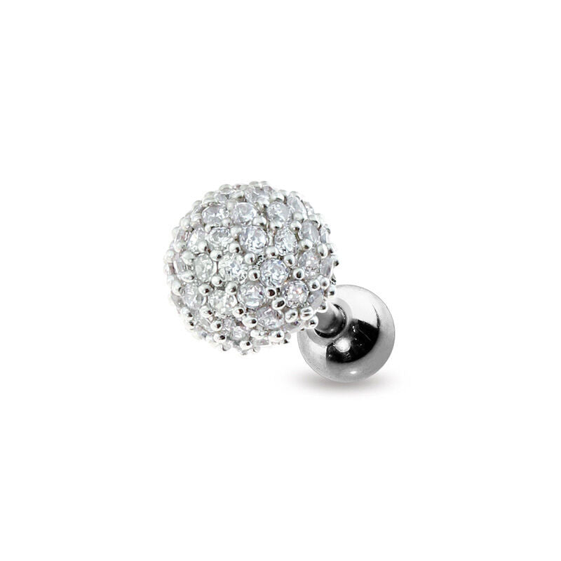 1pc Gem Paved Snowball Surgical Steel Tragus Cartilage Barbell Ring 16g 1/4"
