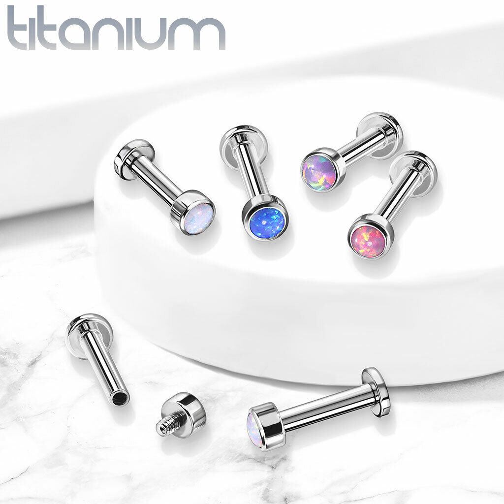 1pc Bezel Set Opal 16g 8mm Titanium Labret Monroe Stud Lip Ring