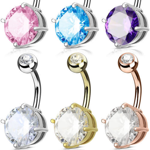 1pc Double Gemmed Round CZ Gem Prong Set Solitaire Belly Ring Navel Naval
