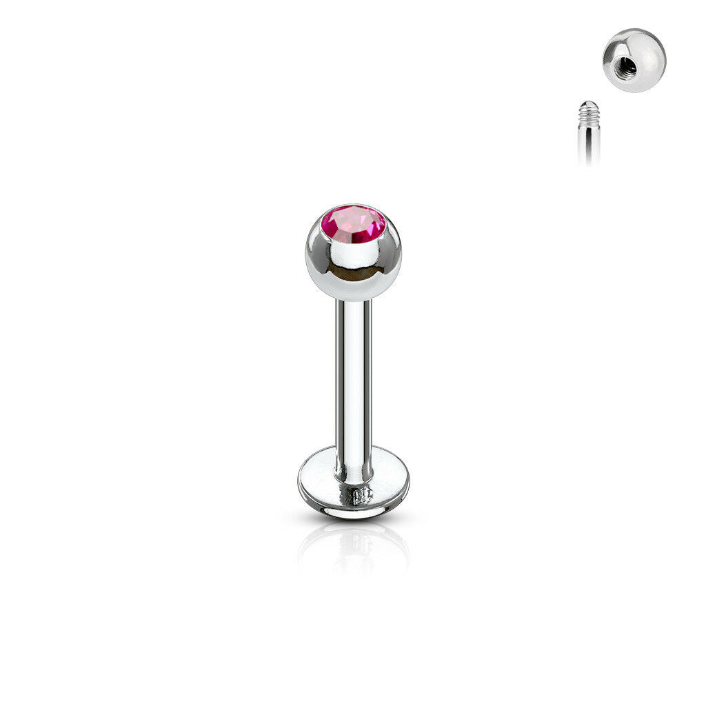 1pc Press-Fit Gem Ball 316L Surgical Steel 16g Labret Monroe Cheek Tragus Helix Barbell