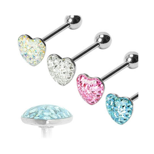 1pc Epoxy Coated Heart Paved Crystals Tongue Tounge Ring