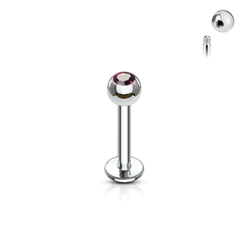 1pc Press-Fit Gem Ball 316L Surgical Steel 16g Labret Monroe Cheek Tragus Helix Barbell
