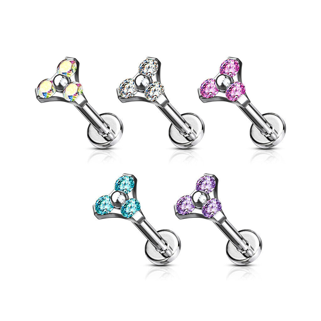 1pc Gem Triangle 16g 8mm Labret Steel Monroe Stud Lip Ring