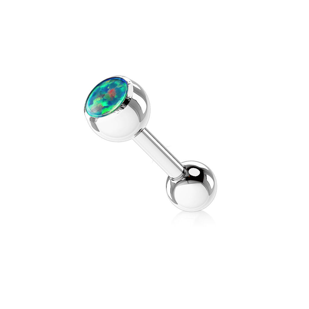 1pc Press-Fit Opal Ball 316L Surgical Steel Tongue Ring Barbell