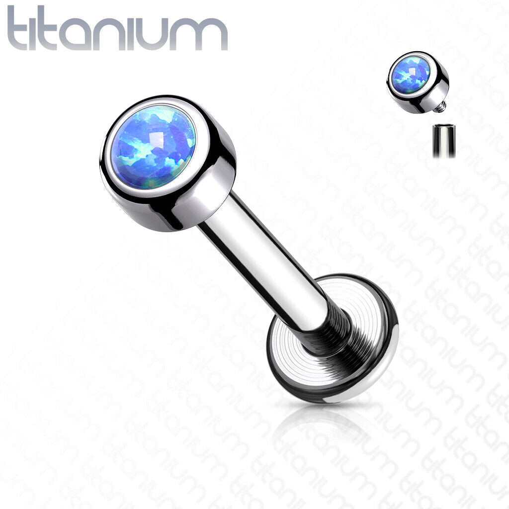 1pc Bezel Set Opal 16g 8mm Titanium Labret Monroe Stud Lip Ring