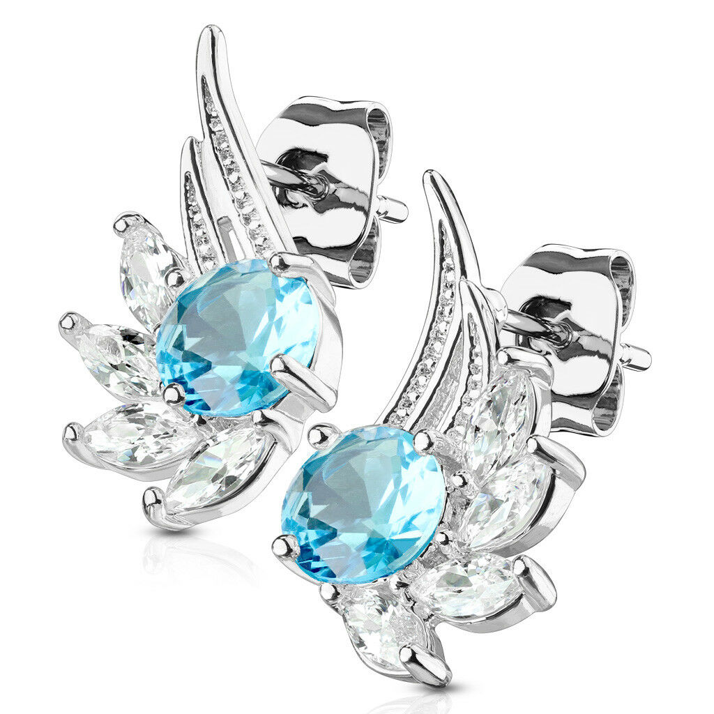 PAIR of CZ Angel Wings 316L Surgical Steel Post 20g Earrings Studs