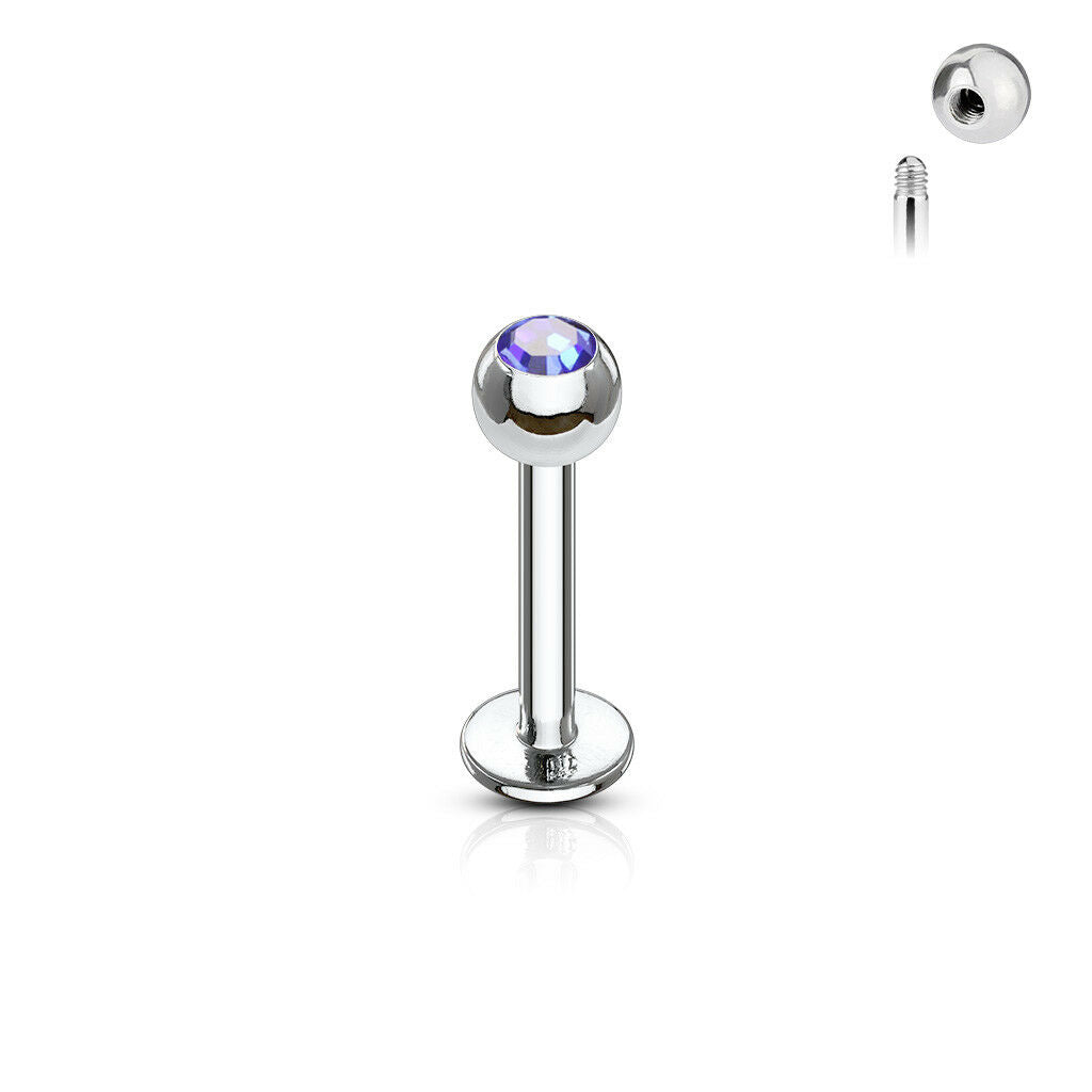 1pc Press-Fit Gem Ball 316L Surgical Steel 16g Labret Monroe Cheek Tragus Helix Barbell