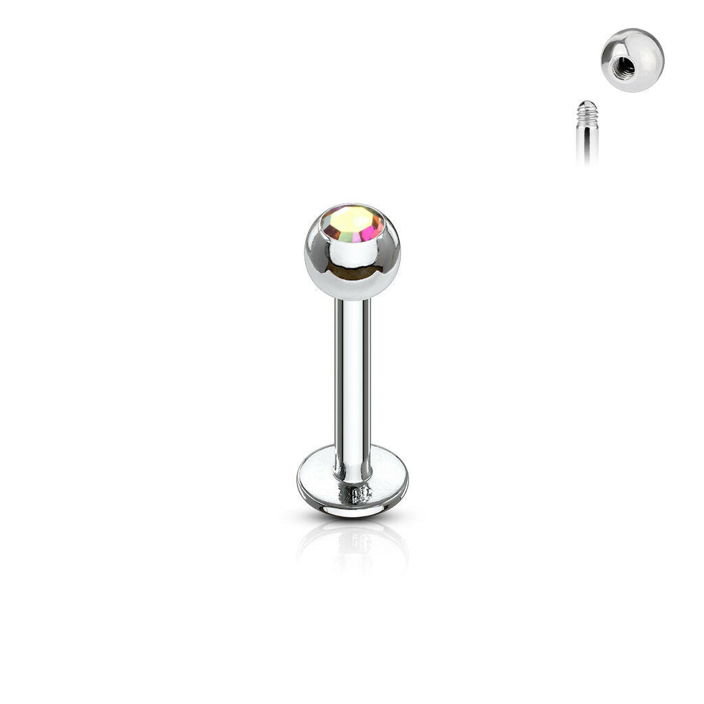 1pc Press-Fit Gem Ball 316L Surgical Steel 16g Labret Monroe Cheek Tragus Helix Barbell