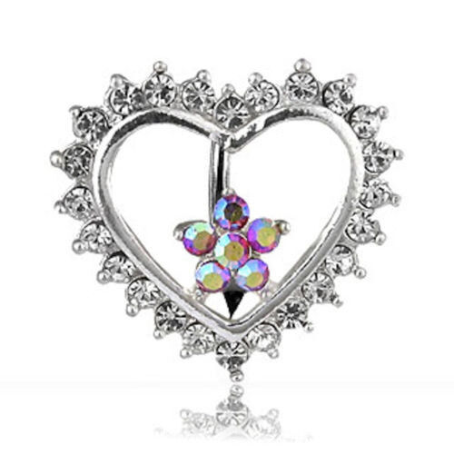 Reverse Heart Flower CLEAR Gem Belly Ring Navel