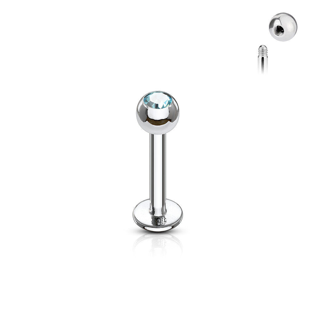 1pc Press-Fit Gem Ball 316L Surgical Steel 16g Labret Monroe Cheek Tragus Helix Barbell