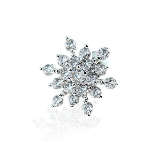 1pc Gem Paved Snowflake Surgical Steel Tragus Cartilage Barbell Ring 16g 1/4"