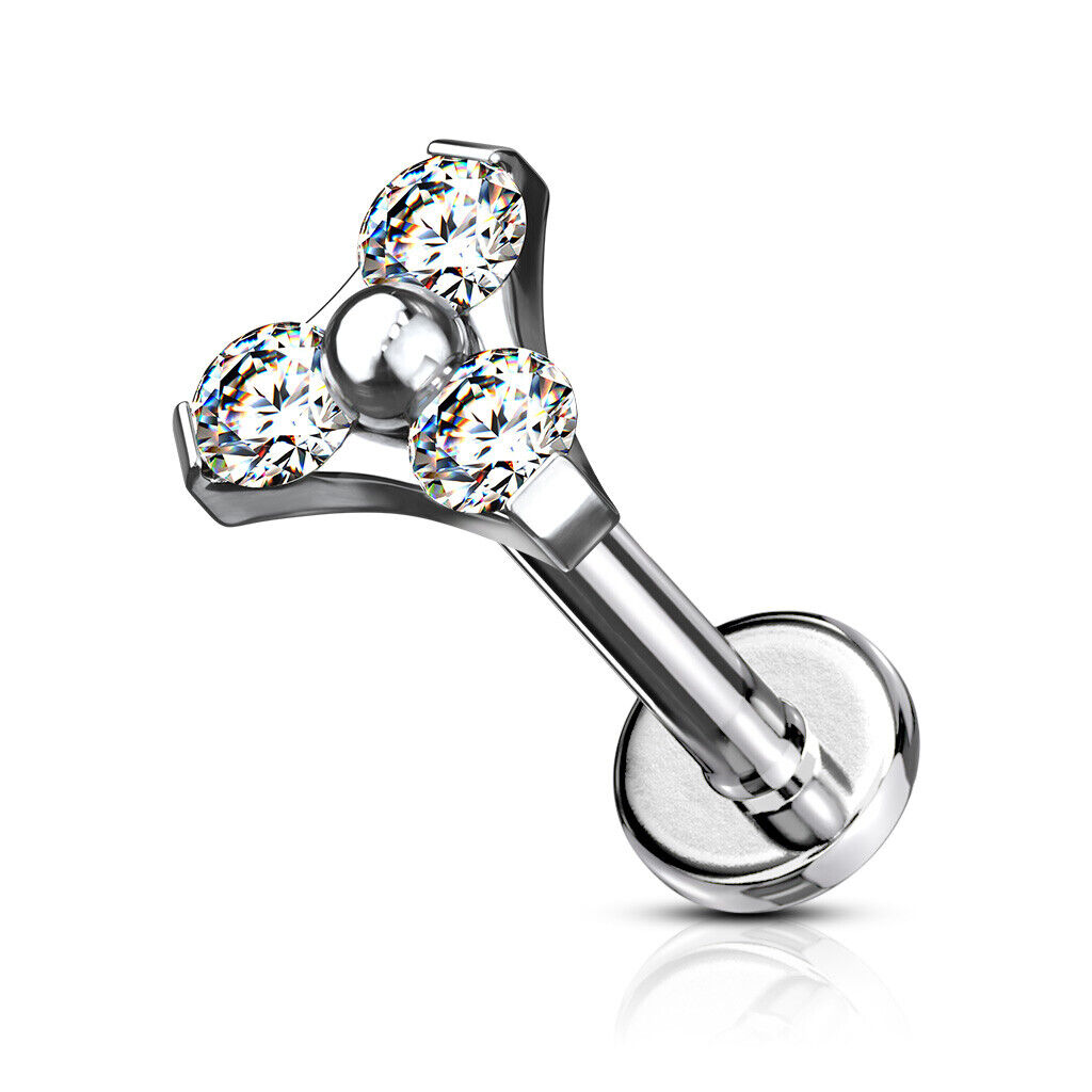 1pc Gem Triangle 16g 8mm Labret Steel Monroe Stud Lip Ring