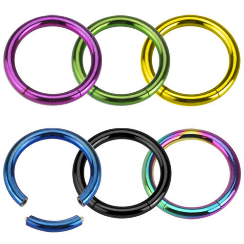 6pk Segment Rings Titanium Ion Plated Surgical Steel Captive Bead Body Jewelry