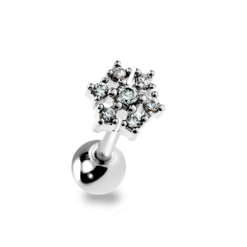 1pc Gem Snowflake Surgical Steel Tragus Helix Cartilage Barbell Ring 18g 1/4"