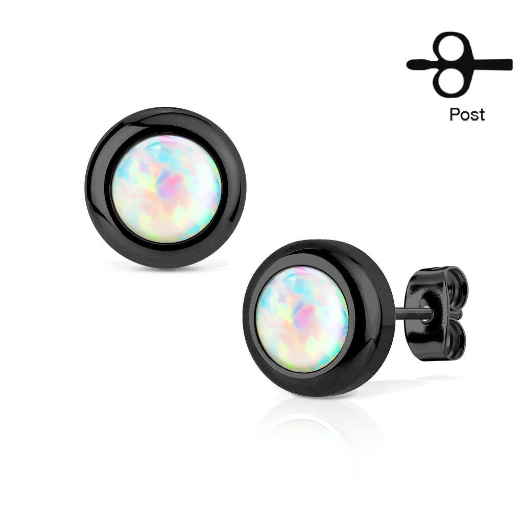PAIR Large 6mm Opal in 9mm Bezel Setting 316L Stainless Steel Earrings