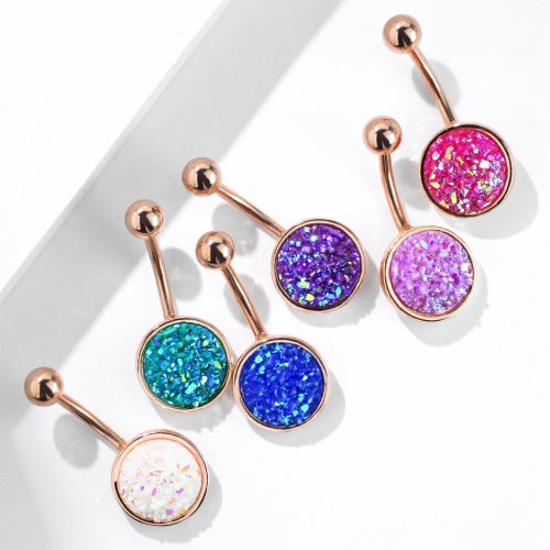 1pc Druzy Stone Style Rose Gold Plated Steel 14g Belly Ring Pierced Navel Naval
