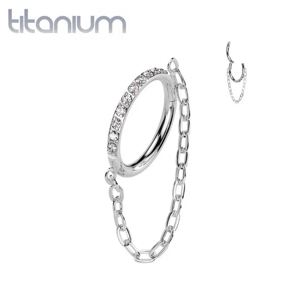 1pc Solid Titanium Chain Link CZ Gem Hinged Segment Ring Helix Cartilage Clicker