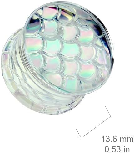 PAIR Holographic Dragon / Fish Scale Design Pyrex Glass Plugs Gauge Body Jewelry