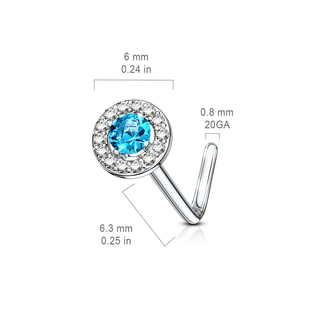 1pc Double Tier CZ Gem L-Bend 20g Nose Ring Stud Screw 316L Surgical Steel