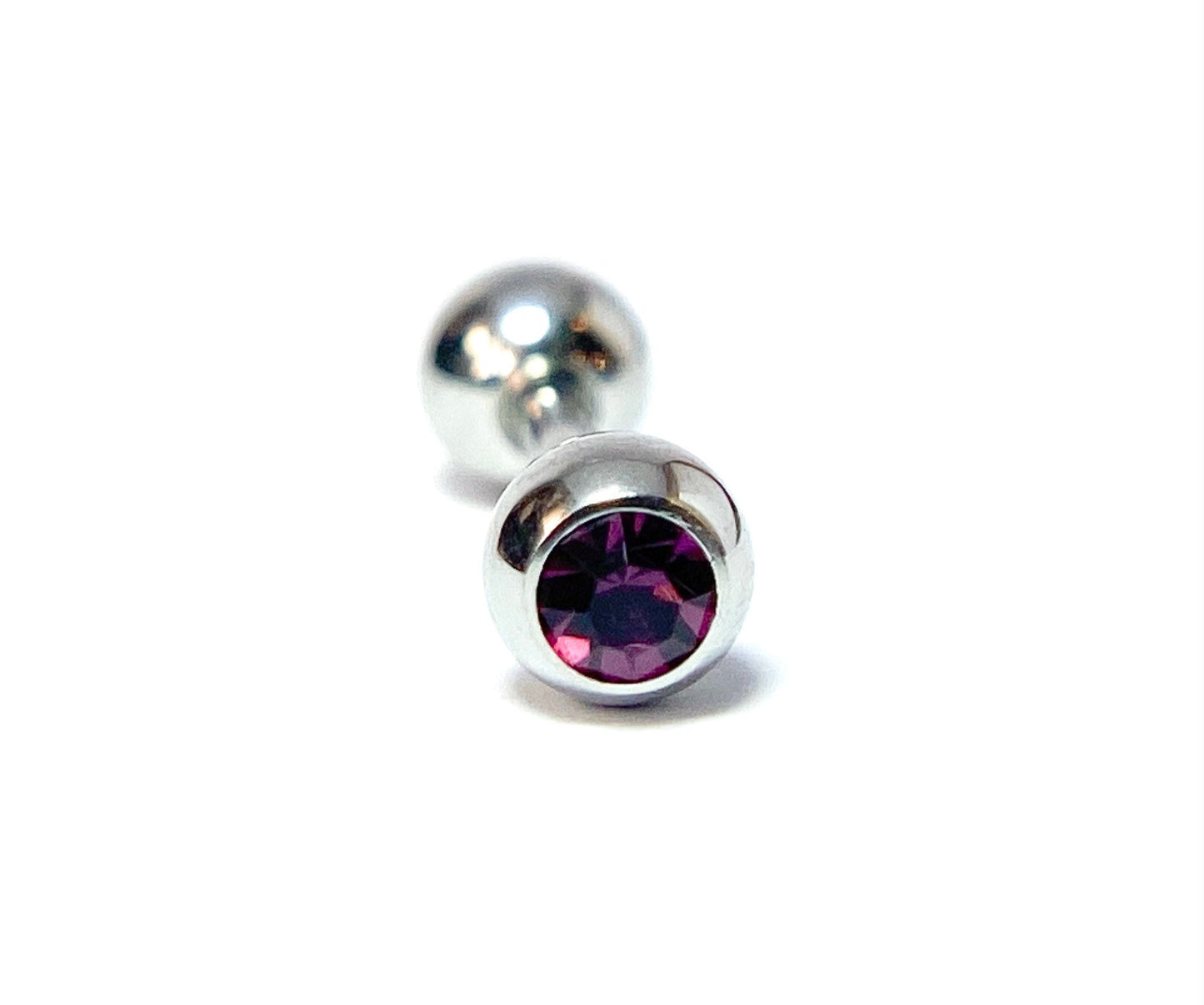 1pc Press-Fit Gem 316L Surgical Steel Barbell Tragus Stud Ring 16g 1/4" (6mm)