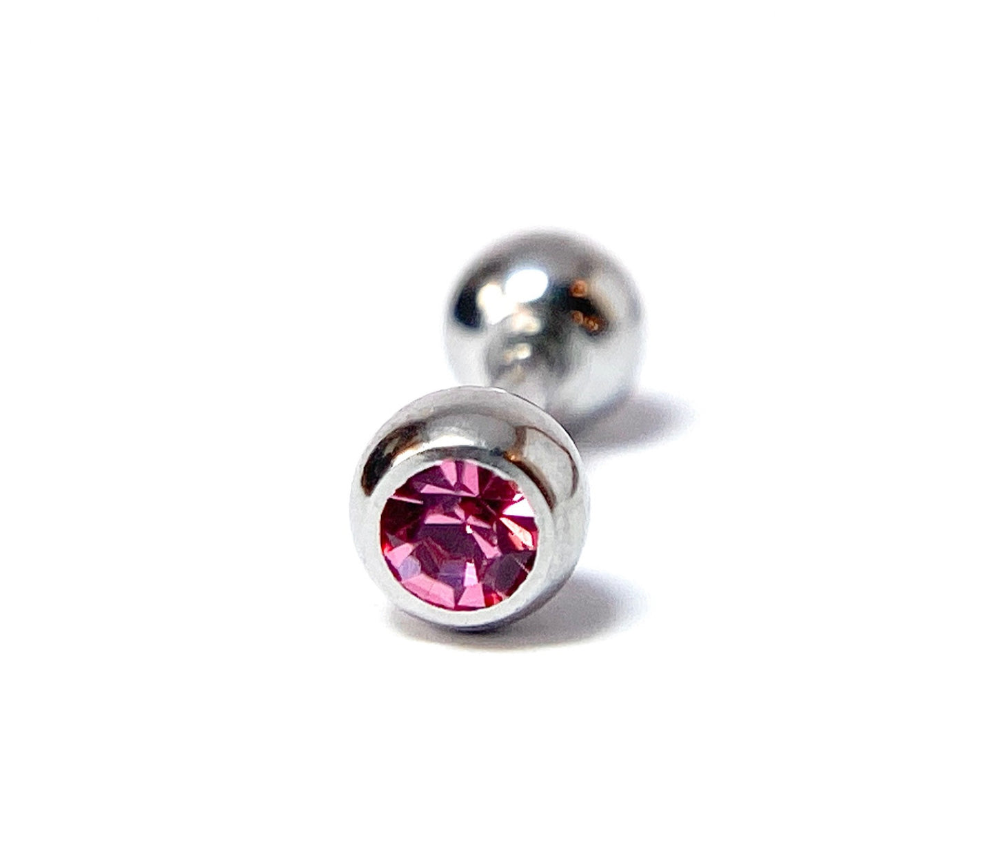 1pc Press-Fit Gem 316L Surgical Steel Barbell Tragus Stud Ring 16g 1/4" (6mm)