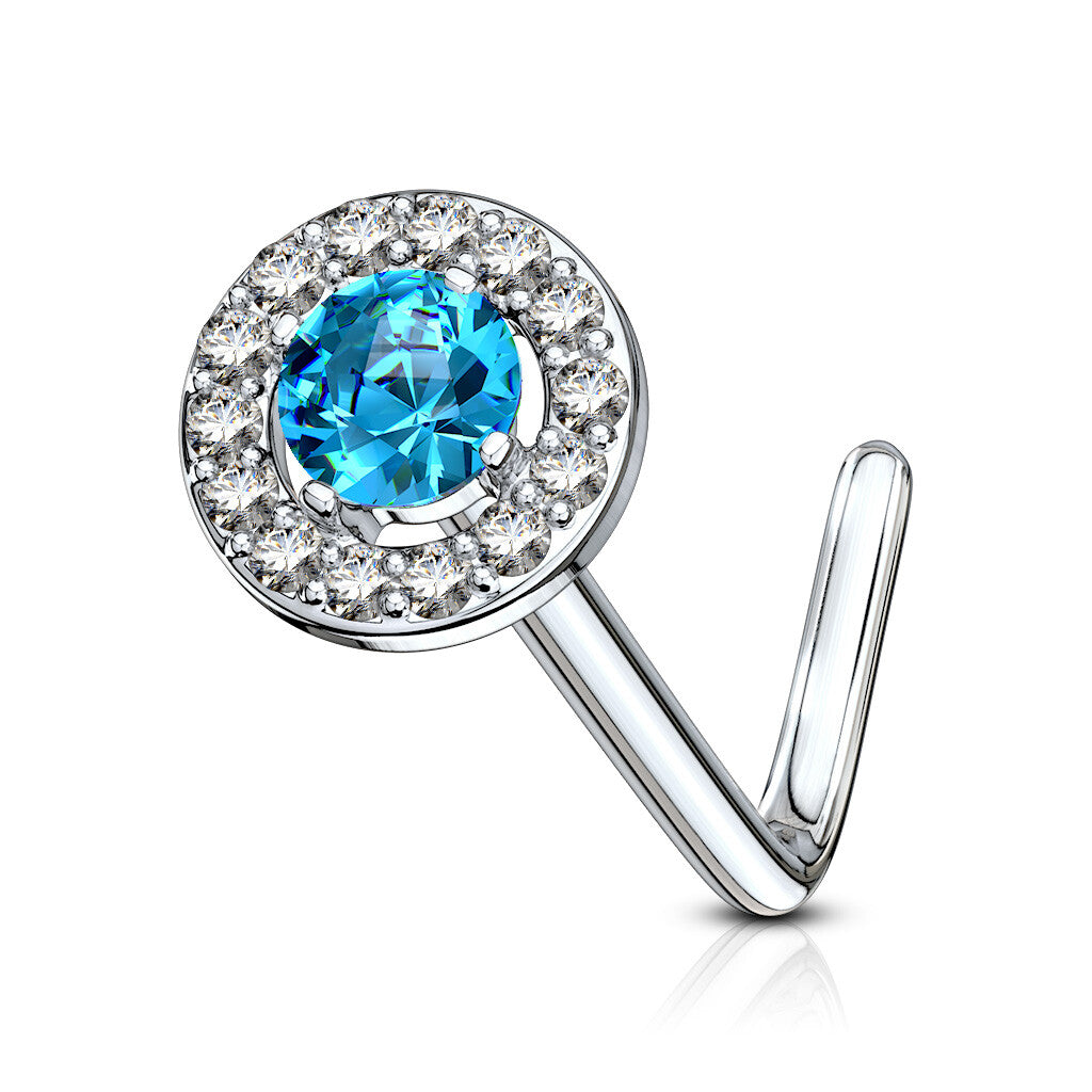 1pc Double Tier CZ Gem L-Bend 20g Nose Ring Stud Screw 316L Surgical Steel