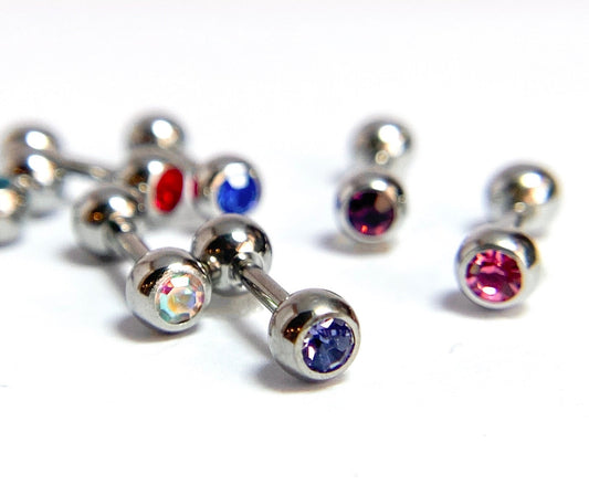 1pc Press-Fit Gem 316L Surgical Steel Barbell Tragus Stud Ring 16g 1/4" (6mm)