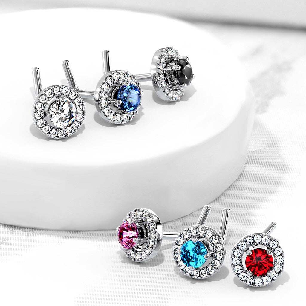 1pc Double Tier CZ Gem L-Bend 20g Nose Ring Stud Screw 316L Surgical Steel