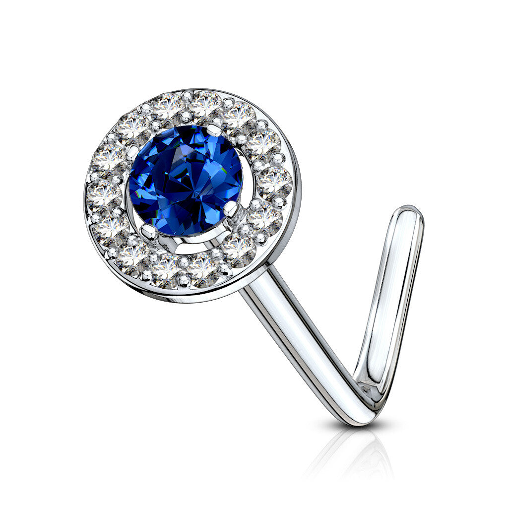 1pc Double Tier CZ Gem L-Bend 20g Nose Ring Stud Screw 316L Surgical Steel